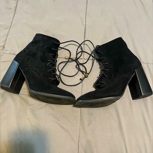 Black Suede Heeled Lace Up Boots